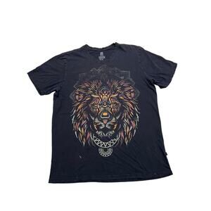Lion’s Mane Geometric Graphic Men’s T-Shirt - Black Printed T-Shirt‎ - size XL